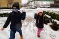 two children throwing snow balls Royalty Free Stock Photo