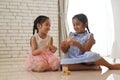 Two children with toy blocks at home or daycare. Royalty Free Stock Photo