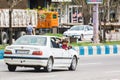 Unknown city, Iran - May 12, 2017. Children travelling dangerously in car