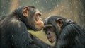 Two chimpanzees (Pan troglodytes) are depicted embracing in a display of affection Royalty Free Stock Photo