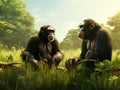 Chimpanzees sitting in the grass Made With Generative AI illustration