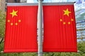 Two China flags on Shanghai lamppost Royalty Free Stock Photo