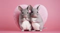 Two chinchillas on the background of the heart. Generative AI