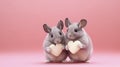 Two chinchillas holding hearts. Generative AI