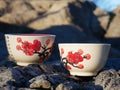 Two chinese cups in a natural environment