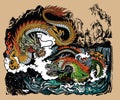 Two Chinese dragons in the landscape
