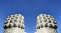 Back side of Two Chinese lion gate guardian statue with blue sky background Royalty Free Stock Photo