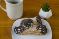 Two chocolate chip  cannolis  arrange on a plate Royalty Free Stock Photo