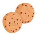Two chocolate chip cookies illustration. Tasty homemade biscuits, sweet dessert concept vector