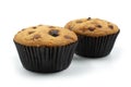 Two Chocolate chip muffins cake isolated on white Royalty Free Stock Photo