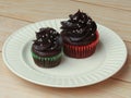 Two Chocolate cupcakes with colorful sprinkles Royalty Free Stock Photo