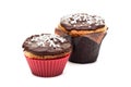 Two chocolate cupcakes muffins isolated at white background Royalty Free Stock Photo