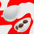 Two chocolate eggs with white cream in plastic packaging on redwhite background - Mockup - 3D rendering