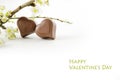 Two chocolate hearts and flowering branches isolated with shadow Royalty Free Stock Photo