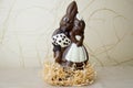 Two chocolate rabbits. Two tasty, embracing, chocolate hares, a loving couple