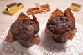 Two chokolate muffins on the table Royalty Free Stock Photo