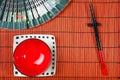 Two chopsticks on sushi mat background Royalty Free Stock Photo