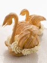 Two Choux Swans filled with Chantilly Cream Royalty Free Stock Photo