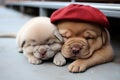 Two chow chow puppies sleep next to each other. Cute pets, calendar, postcard Royalty Free Stock Photo