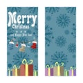 Two Christmas banners in retro style. Gifts, snowflakes and garlands of boots, hats and colored lights. Royalty Free Stock Photo