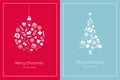 Two Christmas cards on a red and light blue background. White medical icons.