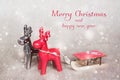 Two christmas deers with sledges. Merry Christmas - poster or postcard design.