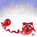 Two Christmas red balls on a white background.Large ball with gold ornaments and a red ribbon with a bow. Royalty Free Stock Photo