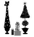 Two Christmas Topiary Trees With Gifts