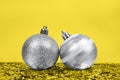 Two Christmas tree balls with glitters Royalty Free Stock Photo