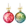 Two Christmas watercolor glass balls close up on a white background. Christmas decorative toys for decorating the New Royalty Free Stock Photo