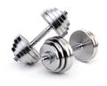 Two chrome dumbbells. Sporting equipment. 3d render