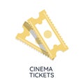 Two cinema tickets isolated on white background. front view illustration. Royalty Free Stock Photo