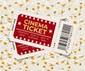 Two cinema tickets on popcorn background vector illustration