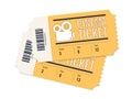Two cinema vector tickets isolated on white background. Realistic front view illustration. Royalty Free Stock Photo