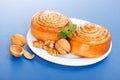 Two cinnamon rolls on plate Royalty Free Stock Photo