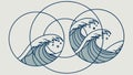 Two circular designs featuring stylized Japanese ocean waves, vector design Generative AI Royalty Free Stock Photo