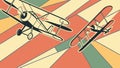 Two classic biplanes soaring in a dynamic formation, vector design Generative AI Royalty Free Stock Photo