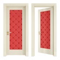 Two classic doors with red upholstery