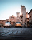 Two Classic Fiat 500 in San Gimignano`s main square