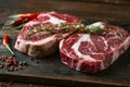 Two classic fresh rib eye steaks