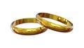 Two Classic golden wedding rings on a white background. Realistic 3D illustration