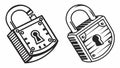 Two Classic Padlocks Security Protection Outline, vector design Generative AI Royalty Free Stock Photo