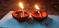 two clay Diya lamps are Hindu festival of lights celebration Photo Royalty Free Stock Photo