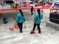 Two cleaning women workers