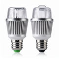 Two Clear LED Light Bulbs with Silver Base on White Background Royalty Free Stock Photo