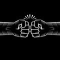 Two clenched fists bumping. Conflict, protest, brotherhood or clash concept vector illustration Royalty Free Stock Photo