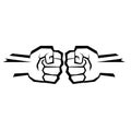 Two clenched fists bumping. Conflict, protest, brotherhood or clash concept vector illustration Royalty Free Stock Photo