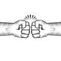 Two clenched fists bumping. Conflict, protest, brotherhood or clash concept vector illustration Royalty Free Stock Photo