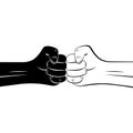 Two clenched outline and silhouette fists bumping together Royalty Free Stock Photo