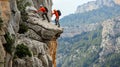 Two Climbers on a Cliff Edge Royalty Free Stock Photo